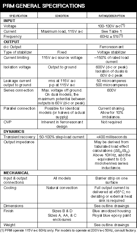 PRM GENERAL SPECIFICATIONS