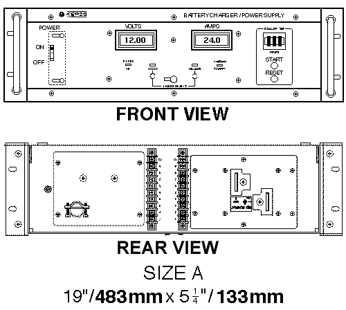 Size A Rear and Front View Dimensions
