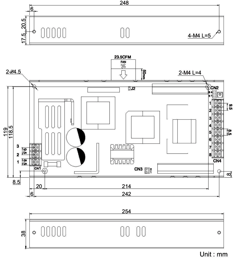 Cotek UP 500W Outline Dimensions